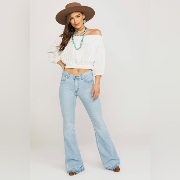 FREE PEOPLE Dancing Till Dawn Off-the-Shoulder Cropped Top, Medium - Picture 3 of 8